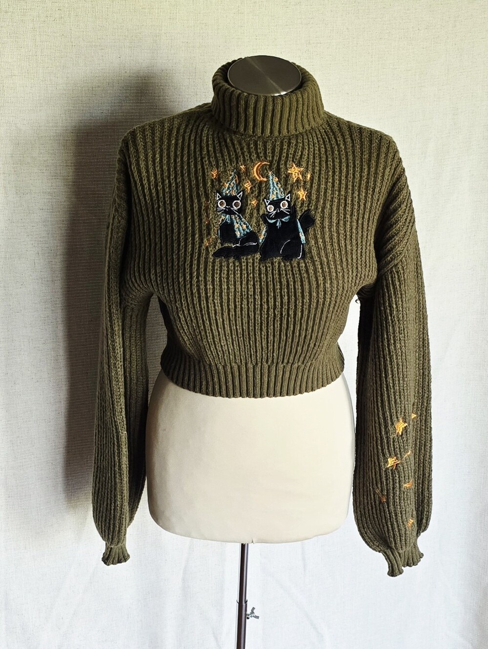 Romwe Women Youth Gothic Sweater Celestial Motifs And Black Cats - Picture 8 of 8